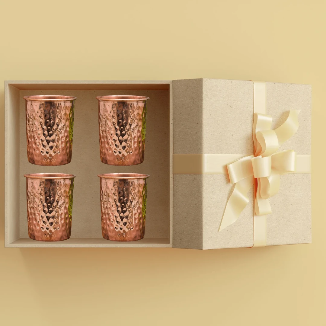 copper hammered glass set of 4 glass - Koprm Copper Bottles copper hammered glass set of 4 glass