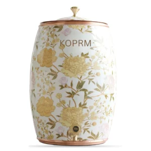 barrel 3d meena copper tank(white golden flower) - Koprm Copper Bottles barrel 3d meena copper tank(white golden flower)